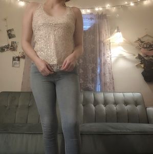 American Eagle soft pink sequin and silk top